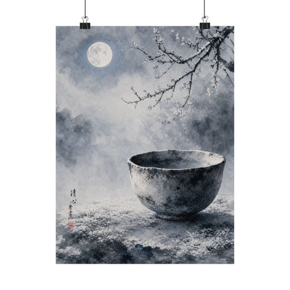 Winter Ceramic Bowl Sumi E Wall Art Print | Tranquil Decor