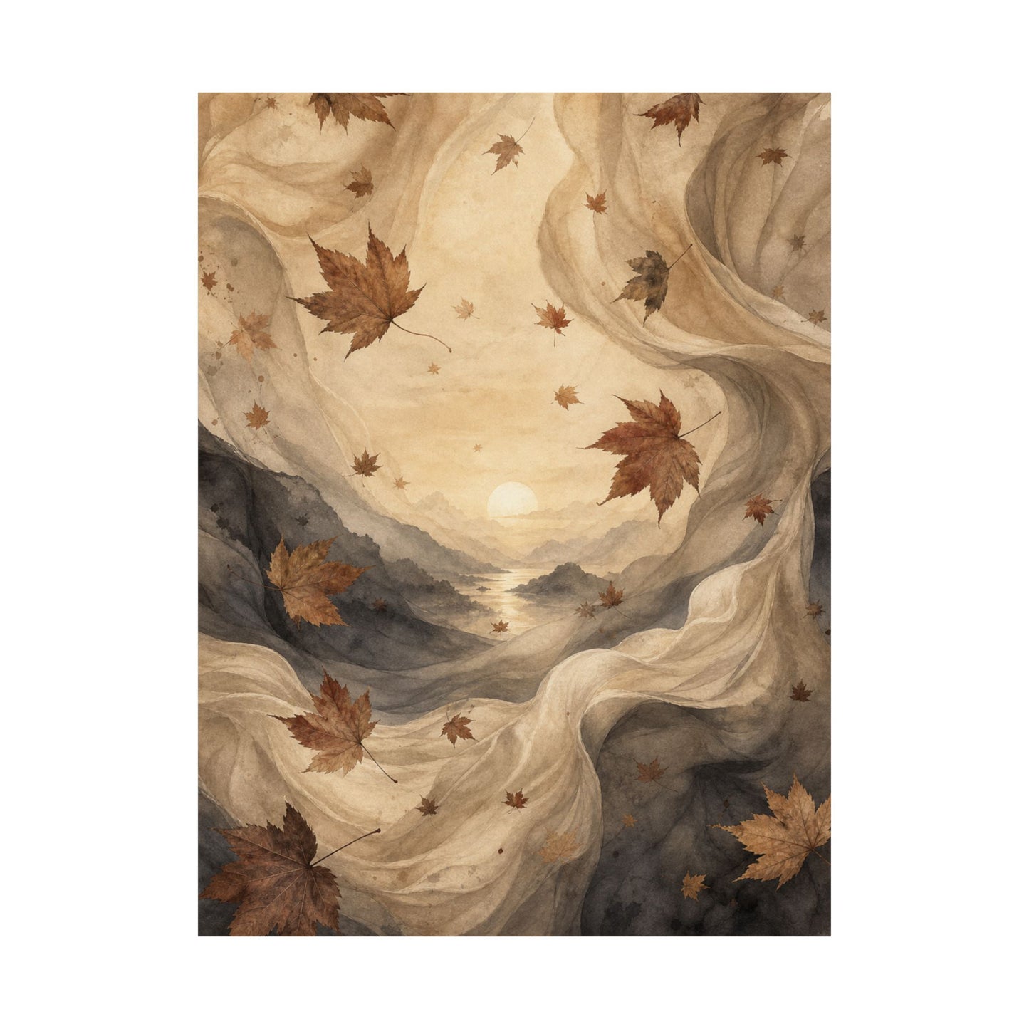 Silk Drape Wall Art Print | Autumn Japandi Watercolor Art