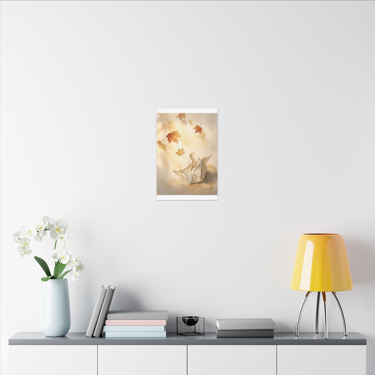 Japandi Paper Fold in Golden Hour | Watercolor Canvas Art