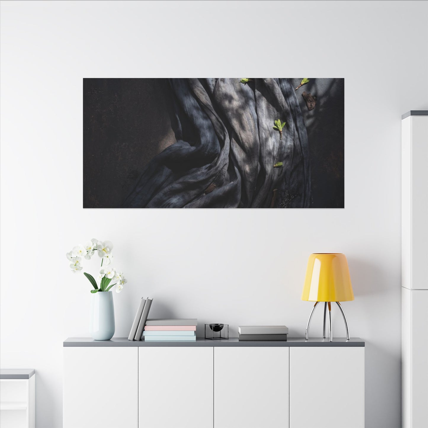 Seijaku Silk Drape Canvas Art - Dark Japandi Dark Texture