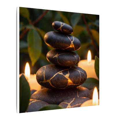 Summer River Stones Gold Vein Canvas Art | Philosophical Decor