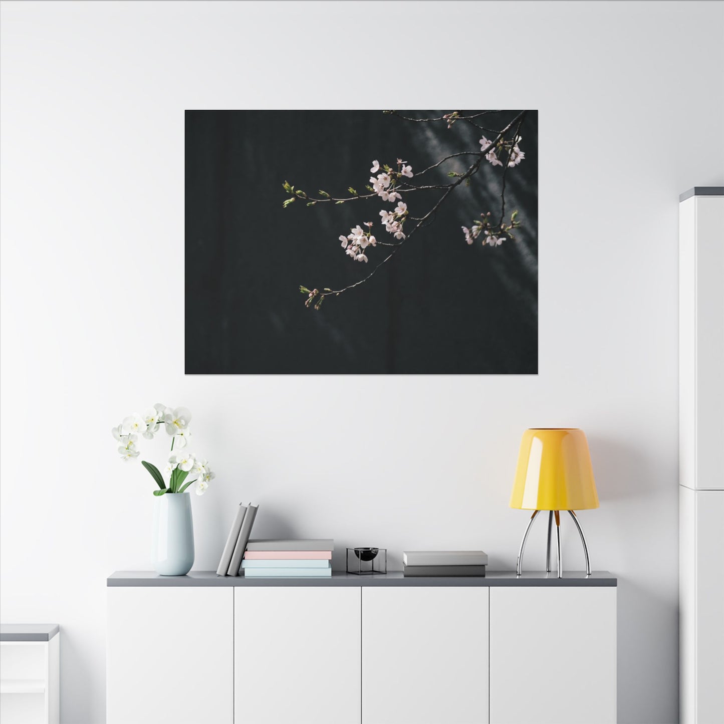 Cherry Blossom Spring Canvas Art | Dark Japandi Sophisticated Design