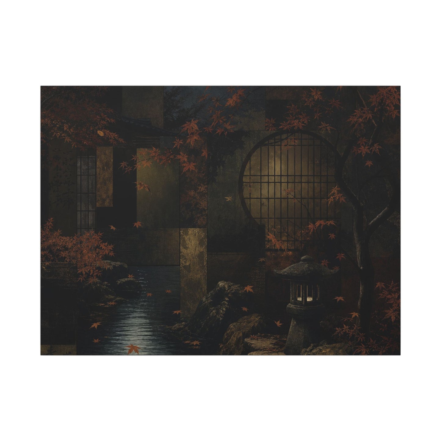 Moonlight Moonlit Garden Canvas Art - Dark Japandi Shibui