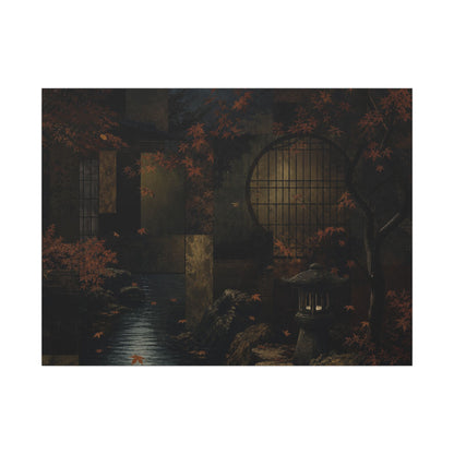Moonlight Moonlit Garden Canvas Art - Dark Japandi Shibui
