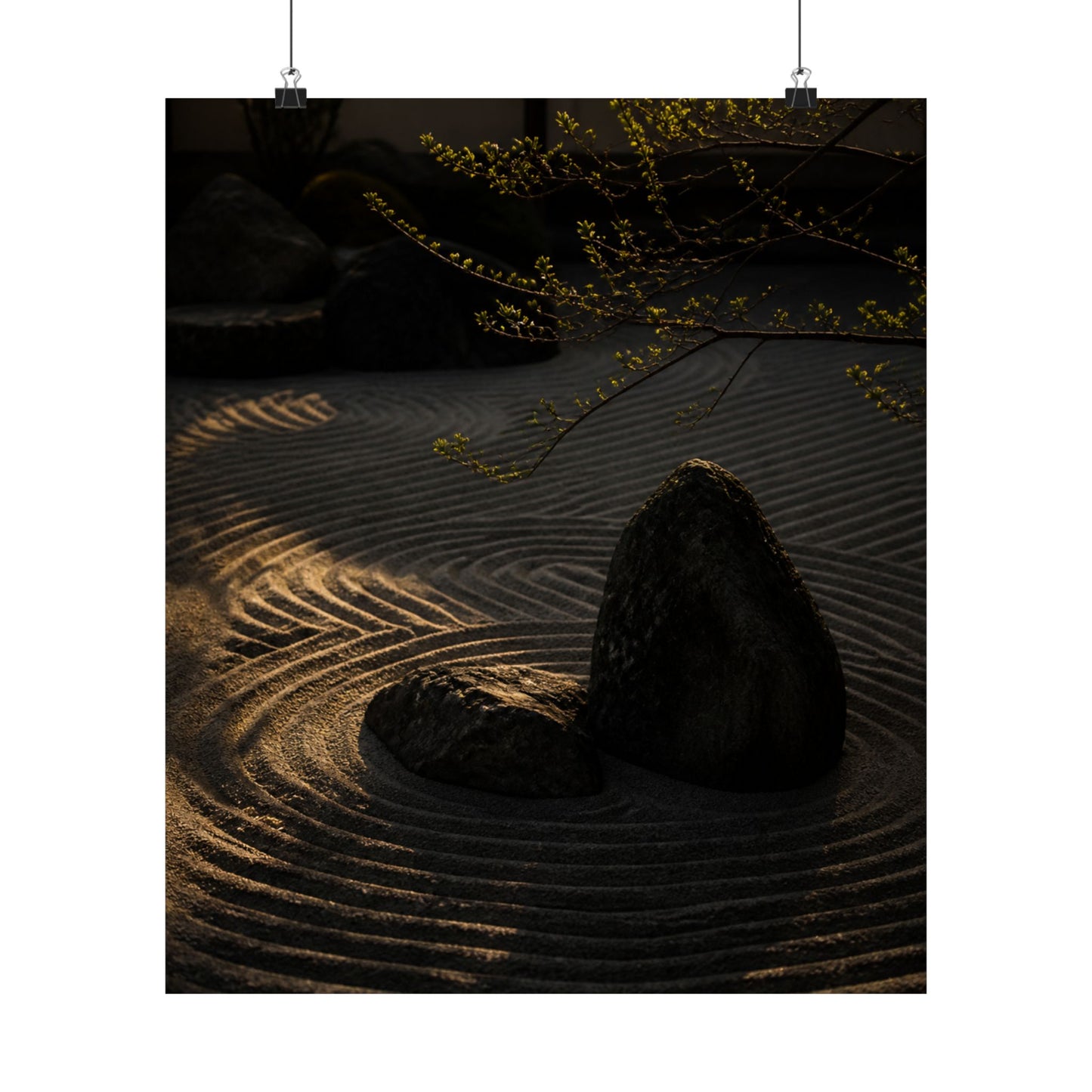 Golden Hour Rock Garden Wall Art Print - Dark Japandi Ma