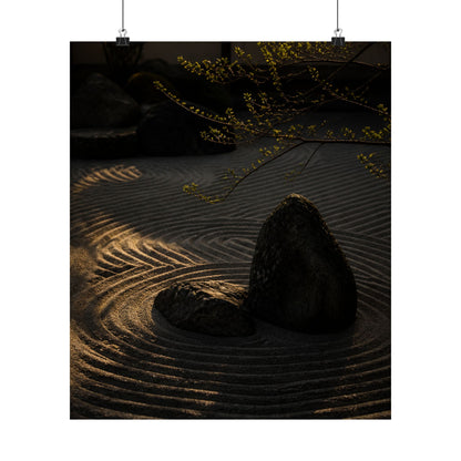 Golden Hour Rock Garden Wall Art Print - Dark Japandi Ma
