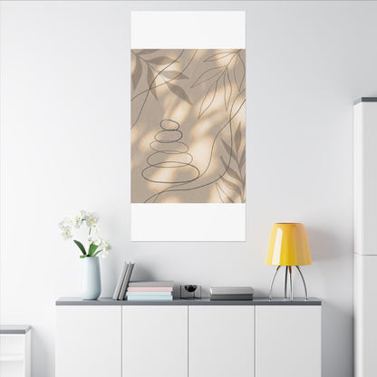 River Stones Minimal Line Canvas Art | Earthy Japandi Art