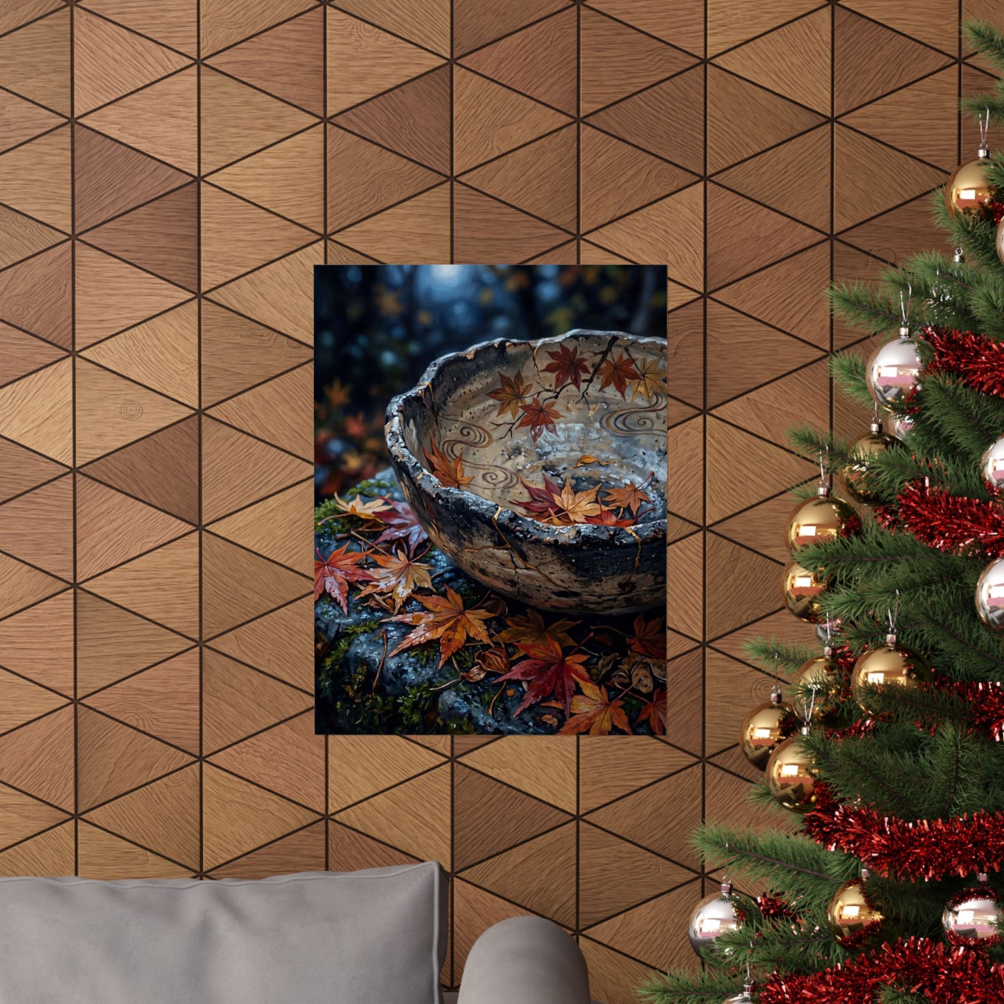 Autumn Ceramic Bowl Japanese Pattern Wall Art Print | Earthy Decor