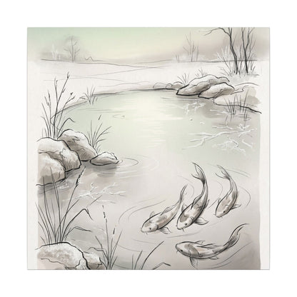 Koi Pond Minimal Line Canvas Art | Cozy Japandi Art