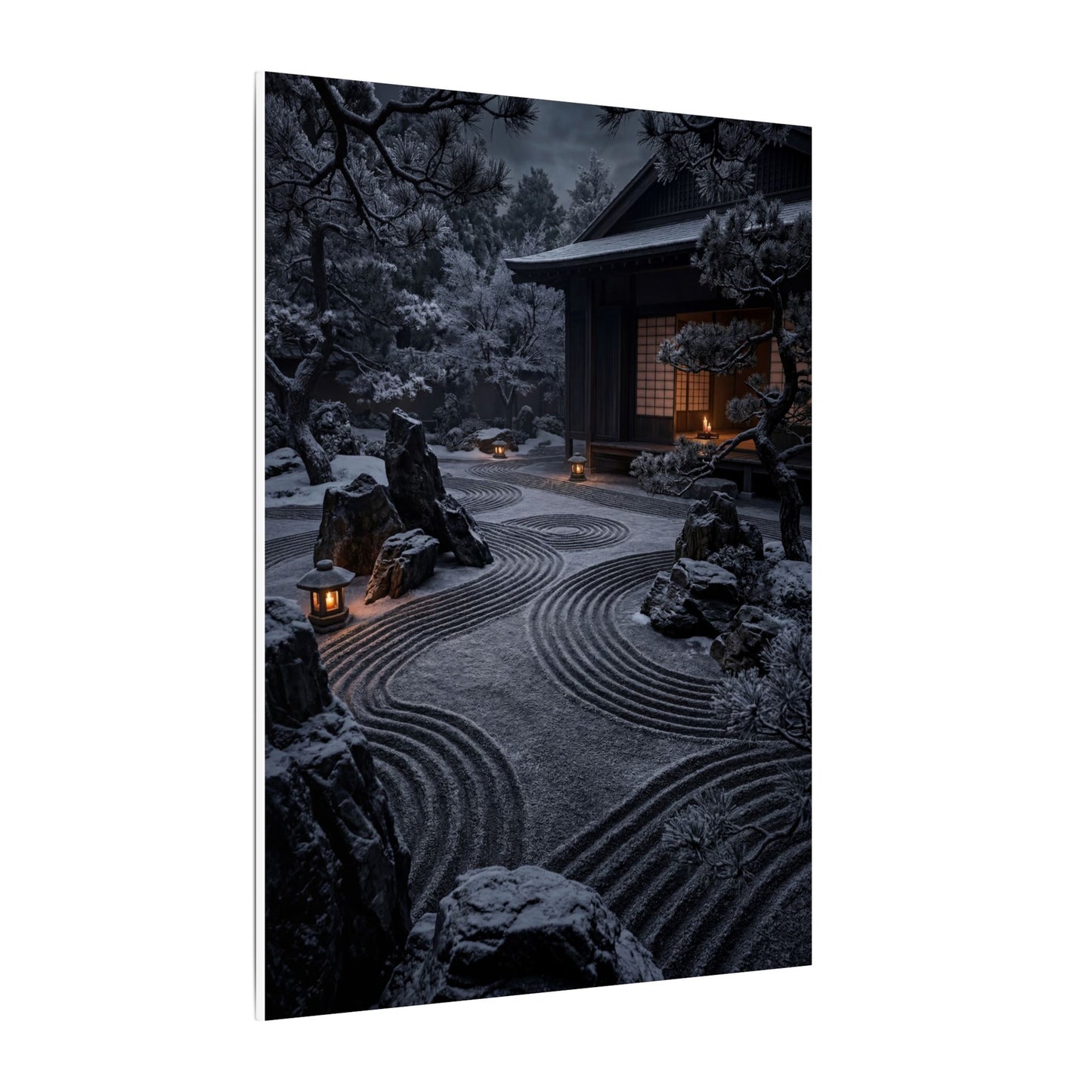 Candlelight Rock Garden Canvas Art - Dark Japandi Fukinsei