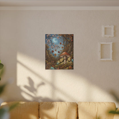 Autumn Cherry Blossom Mushroom Illustration Canvas Art | Enchanting Decor