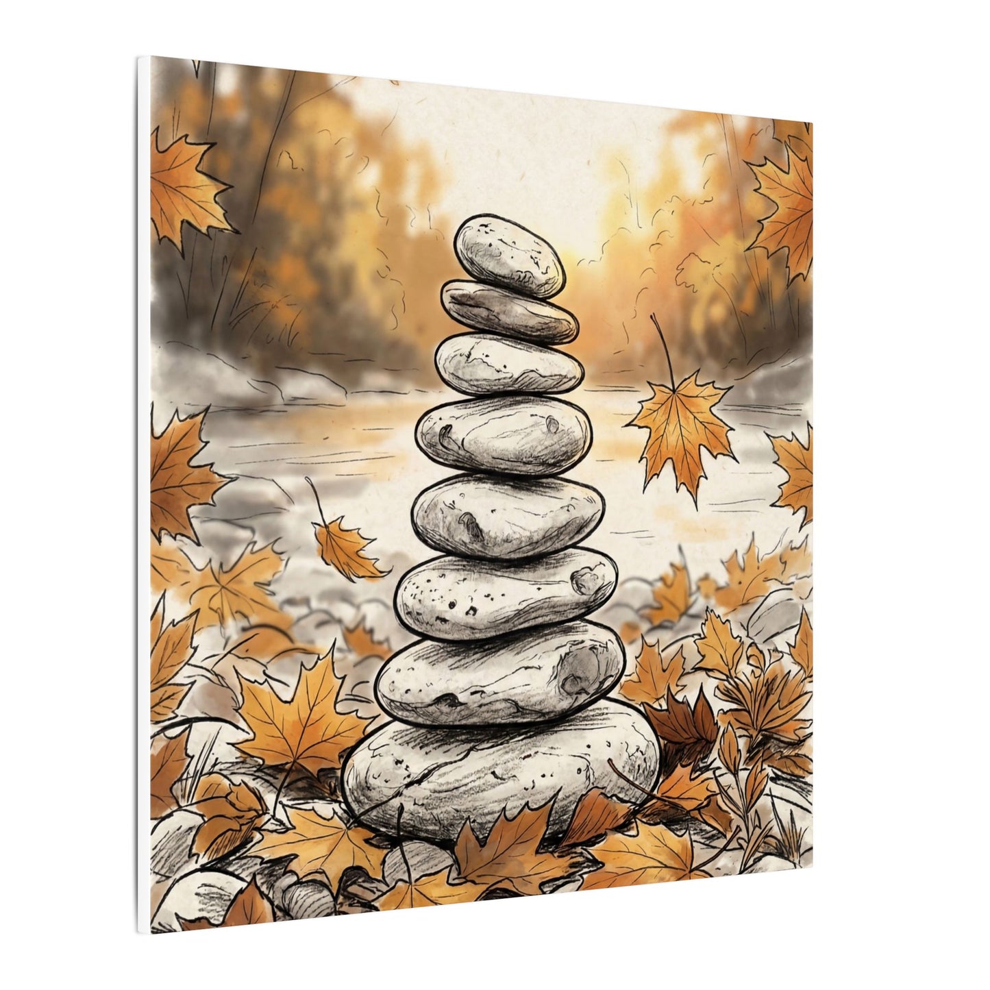 Earthy River Stones Canvas Art - Minimal Line Japandi