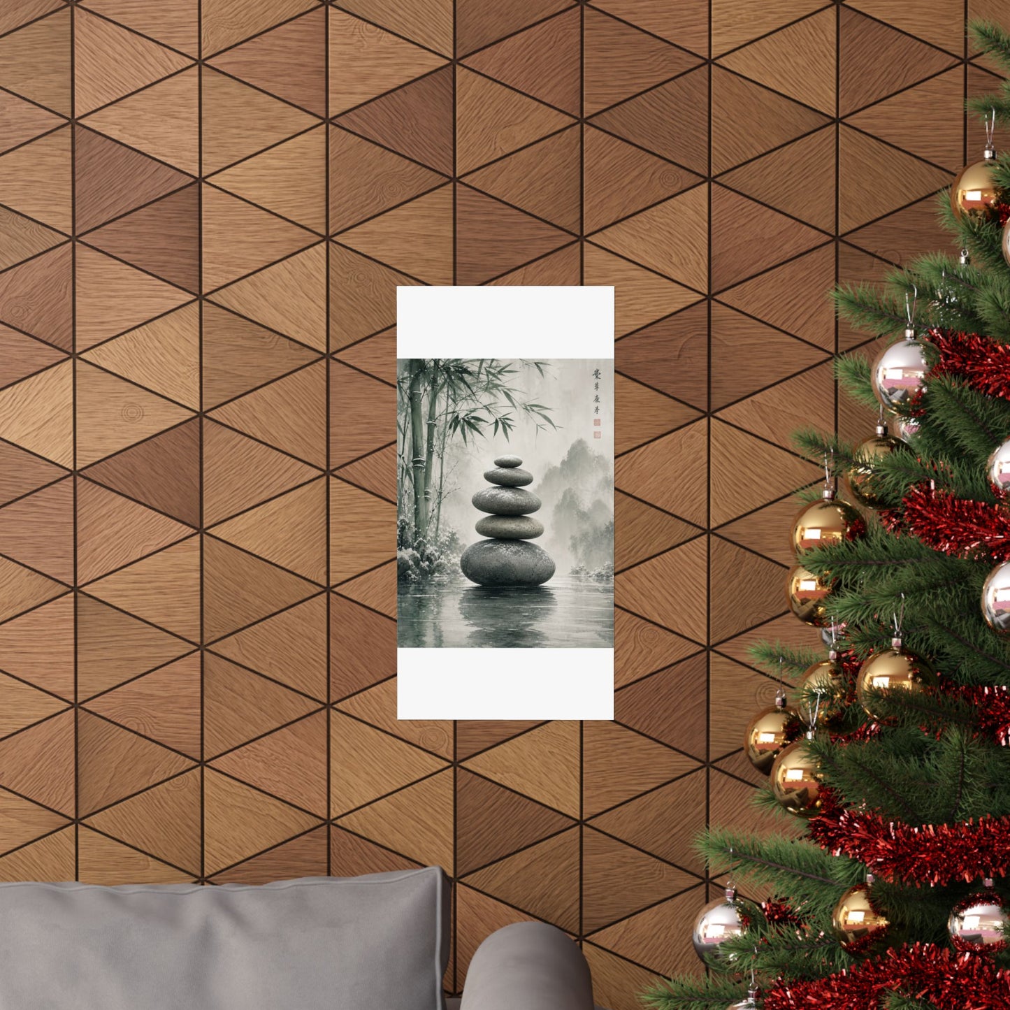 River Stones Sumi E Wall Art Print | Tranquil Zen Art