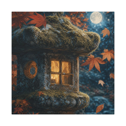 Autumn Stone Lantern Forest Whimsy Canvas Art | Earthy Decor