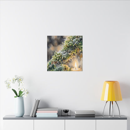 Winter Moss Close Up Watercolor Canvas Art | Neutral Decor