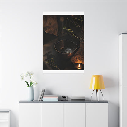 Atmospheric Ceramic Bowl Canvas Art - Shadow Zen Dark Japandi