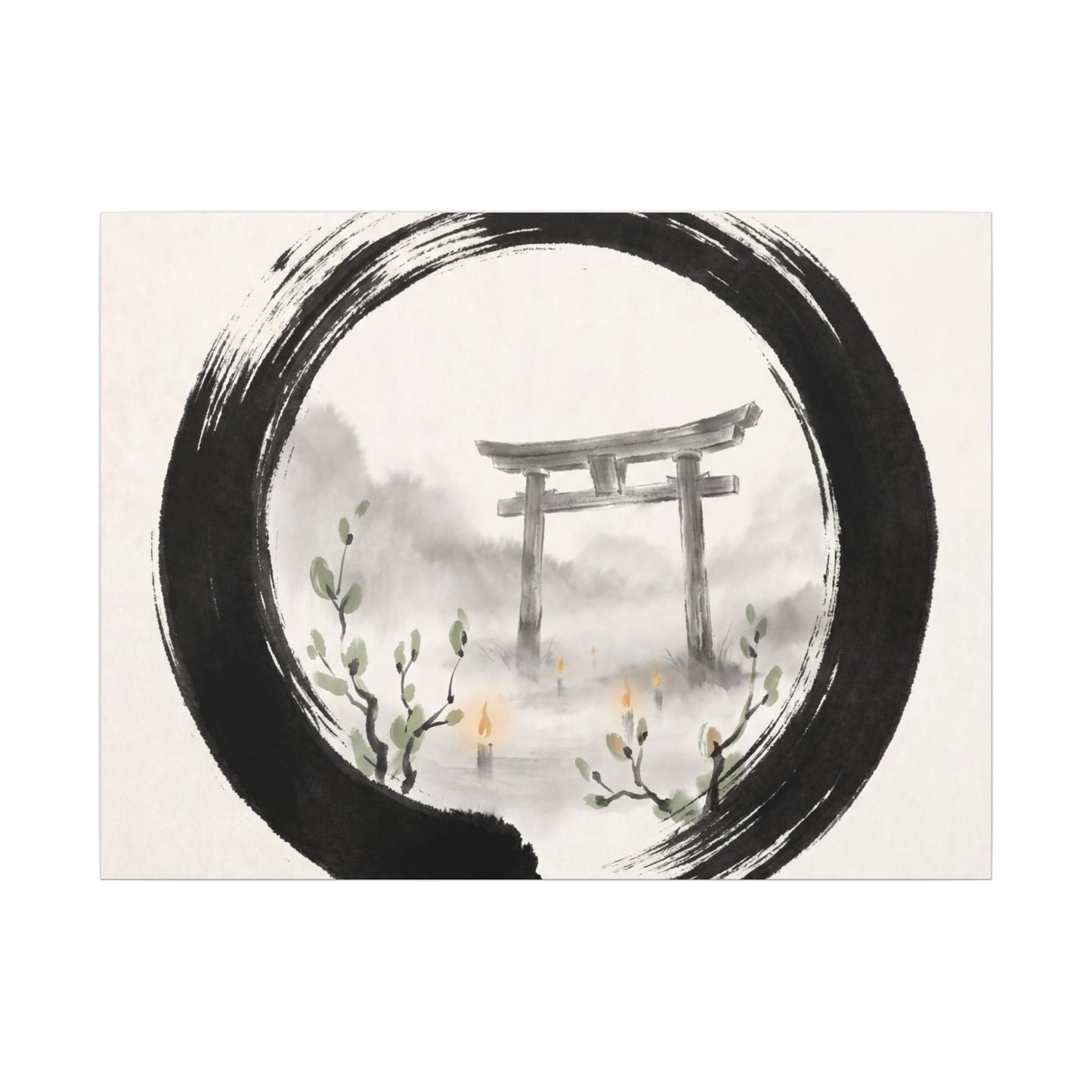 Spring Torii Gate Enso Canvas Art | Tranquil Decor Art Print