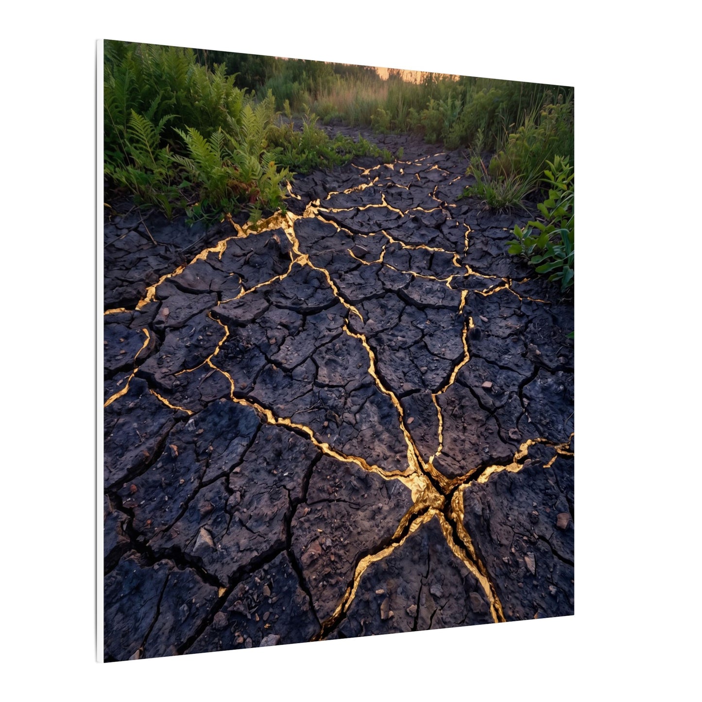 Cracked Earth Canvas Art | Summer Kintsugi Crackle Gold Art