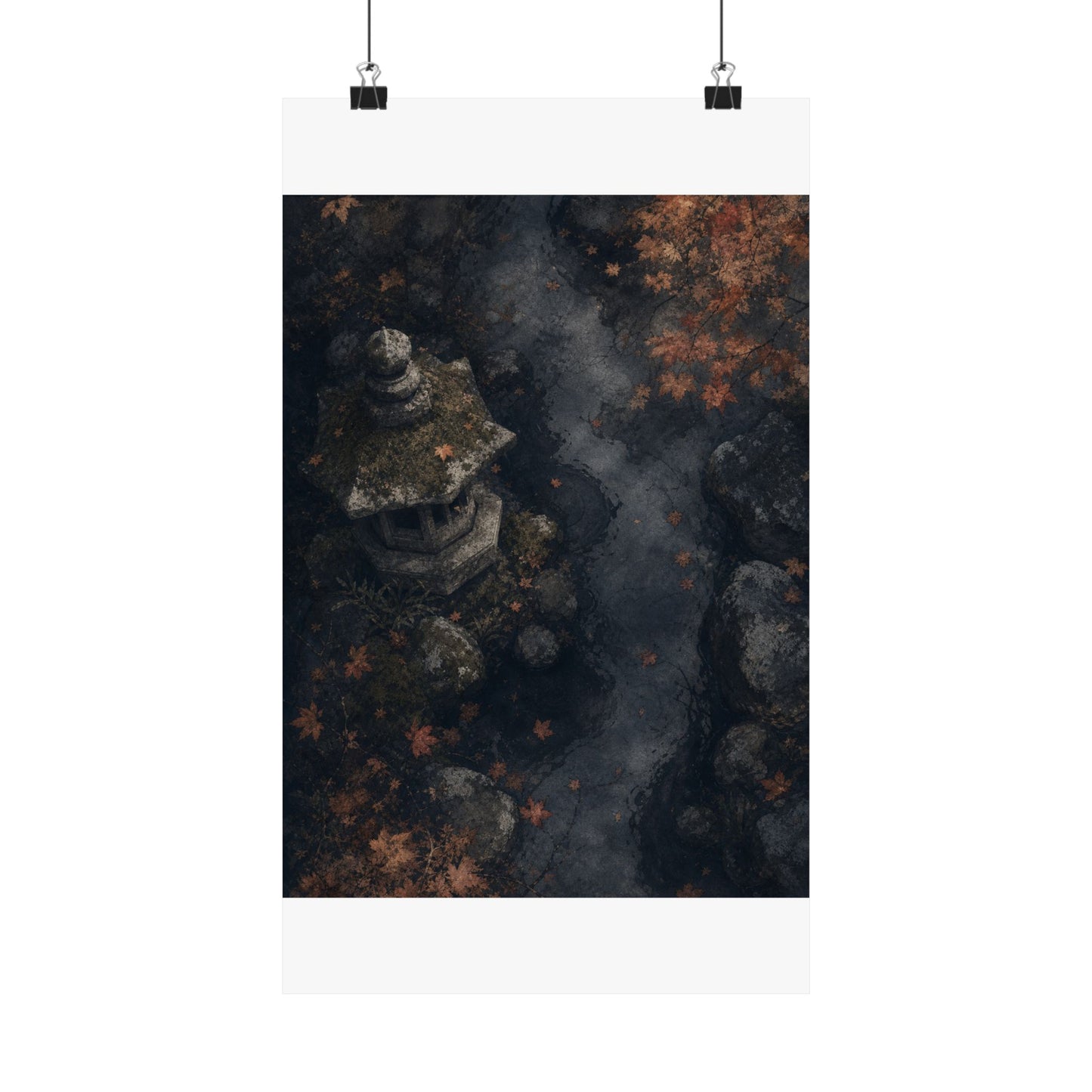 Japandi Stone Lantern in Moonlight | Texture Wall Art Print