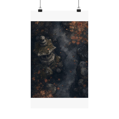 Japandi Stone Lantern in Moonlight | Texture Wall Art Print