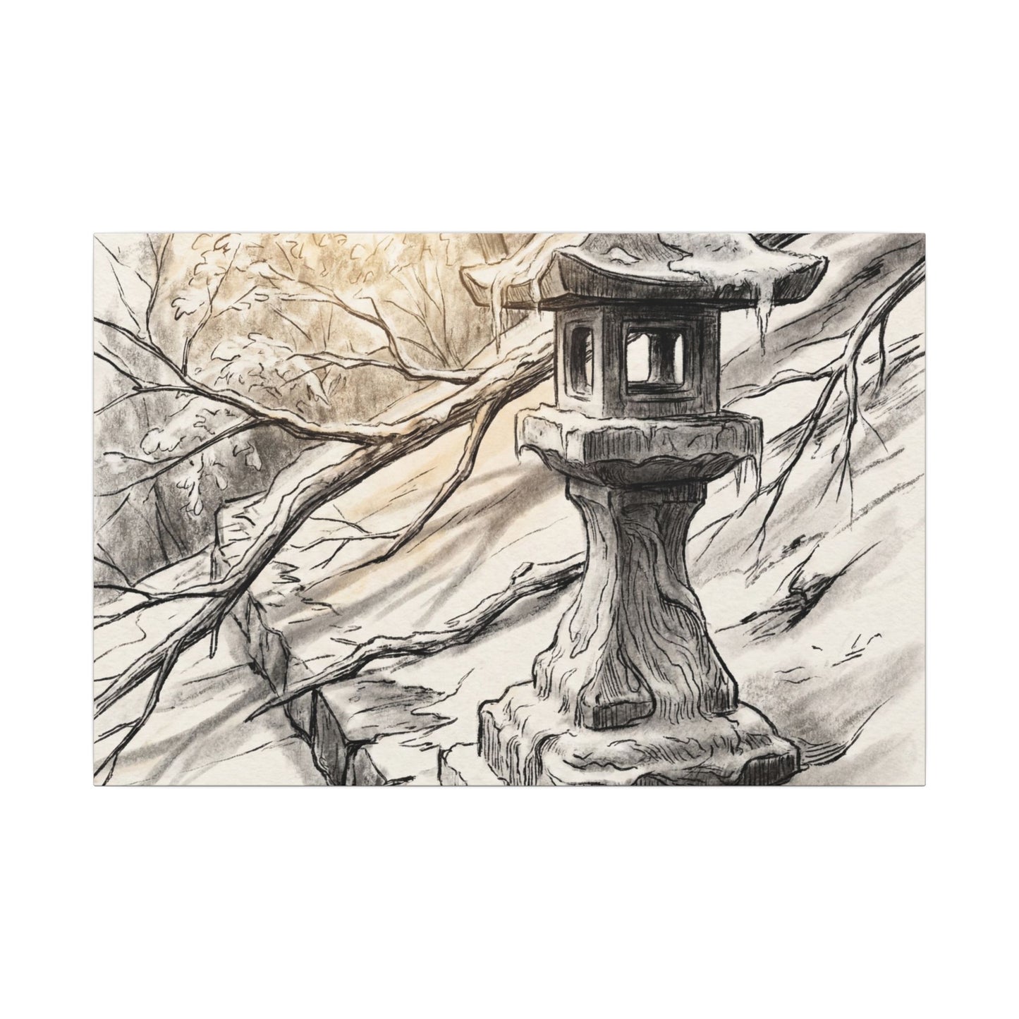 Golden Hour Stone Lantern Canvas Art - Japandi Kanso Art Print