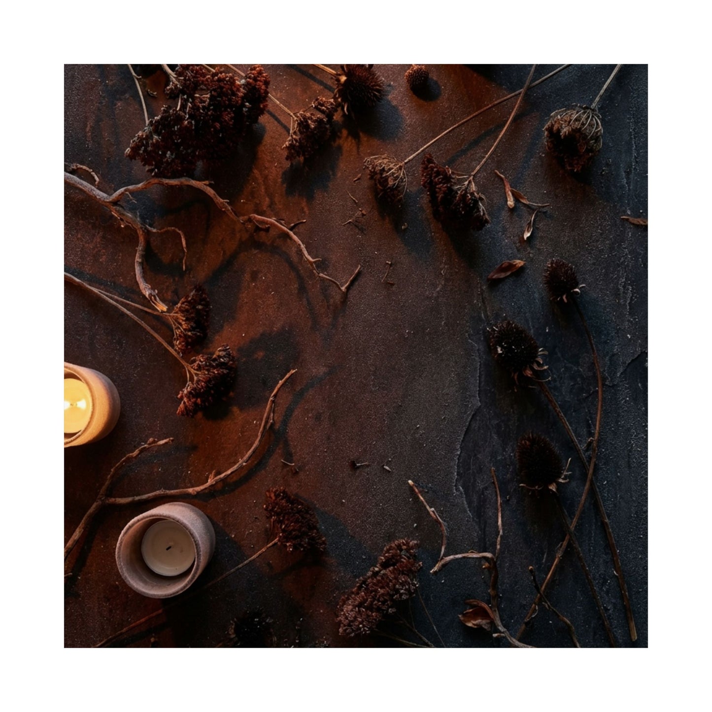 Dried Flowers Winter Wall Art Print | Dark Japandi Sophisticated Design