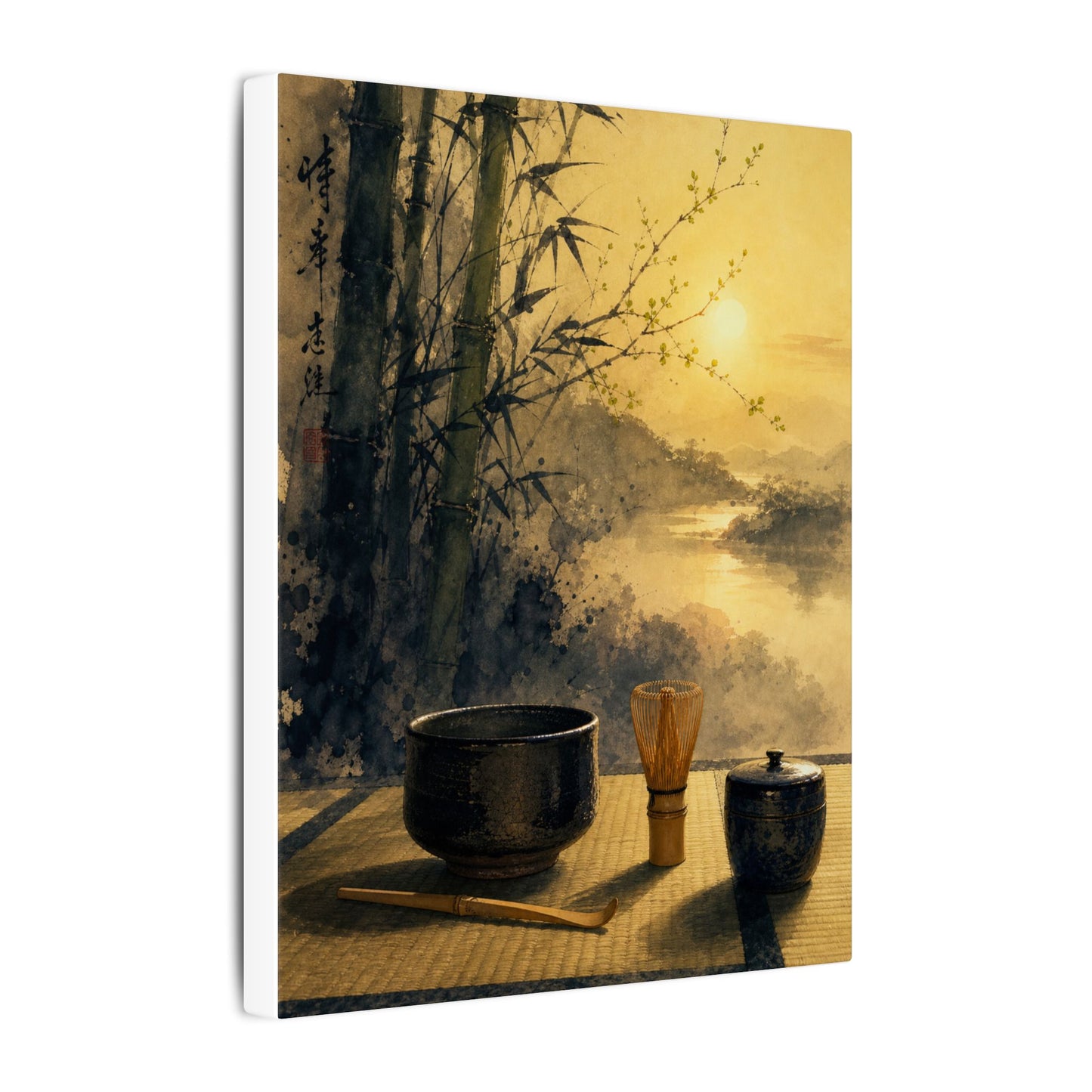 Tea Ceremony Sumi E Canvas Art | Contemplative Zen Art