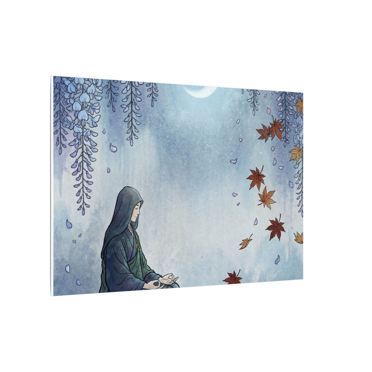 Zen Wisteria in Moonlight | Ukiyo E Inspired Canvas Art