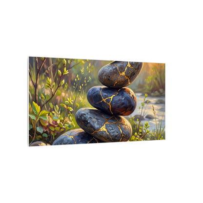 Spring River Stones Gold Repair Canvas Art | Healing Decor