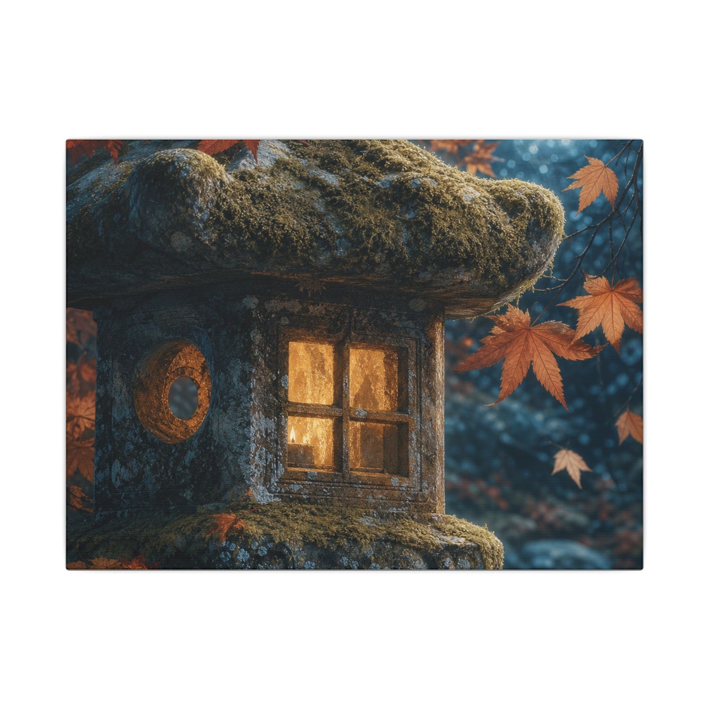 Autumn Stone Lantern Forest Whimsy Canvas Art | Earthy Decor