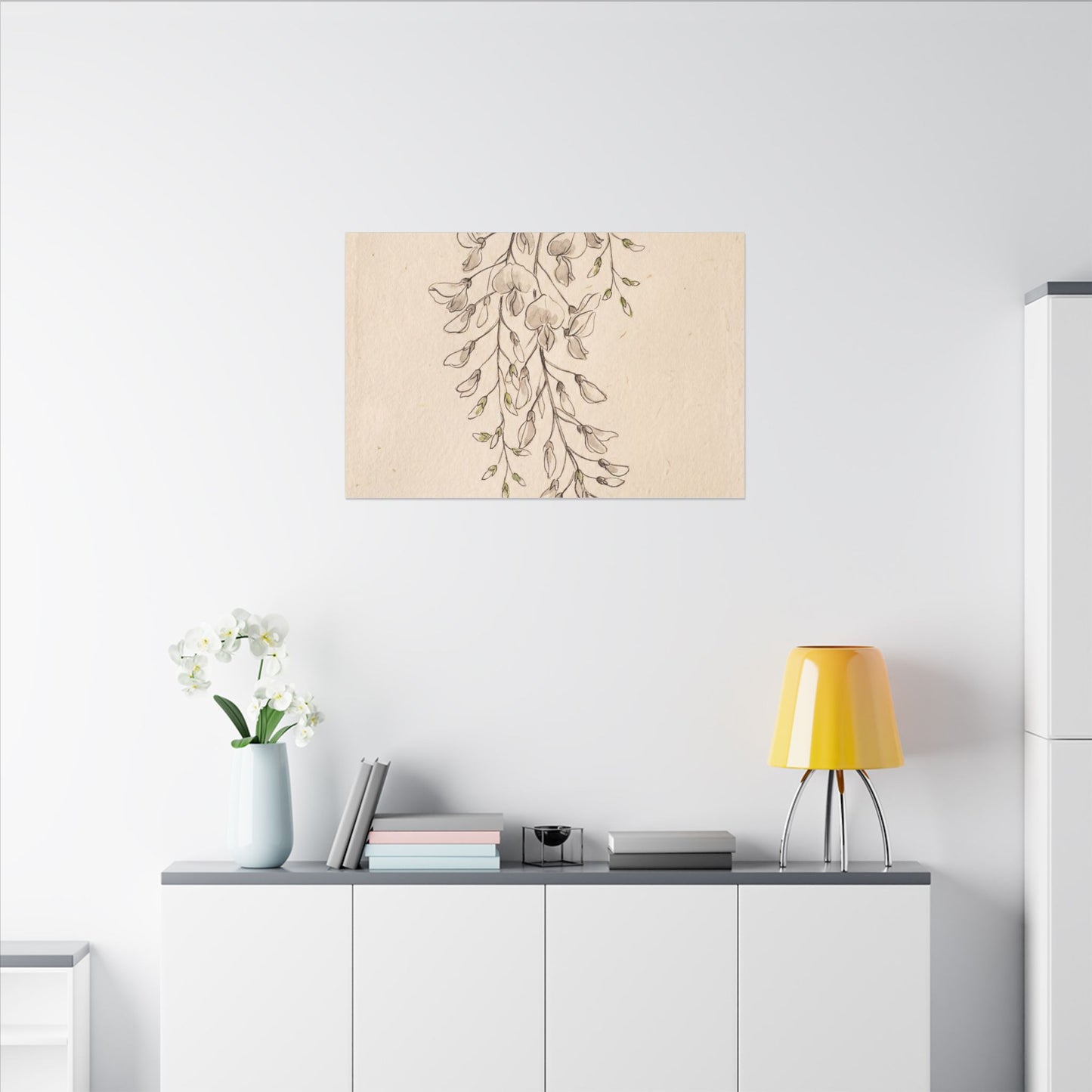 Japandi Wisteria in Golden Hour | Minimal Line Canvas Art