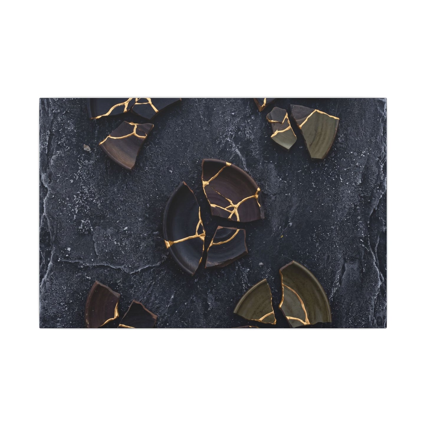 Broken Pottery Canvas Art | Winter Dark Japandi Shadow Zen Art