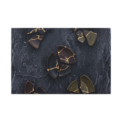 Broken Pottery Canvas Art | Winter Dark Japandi Shadow Zen Art