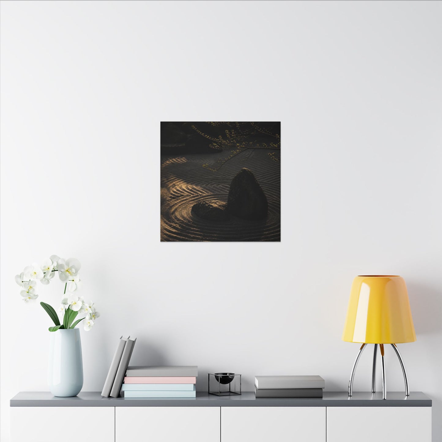 Ma Rock Garden Canvas Art - Dark Japandi Shadow Zen