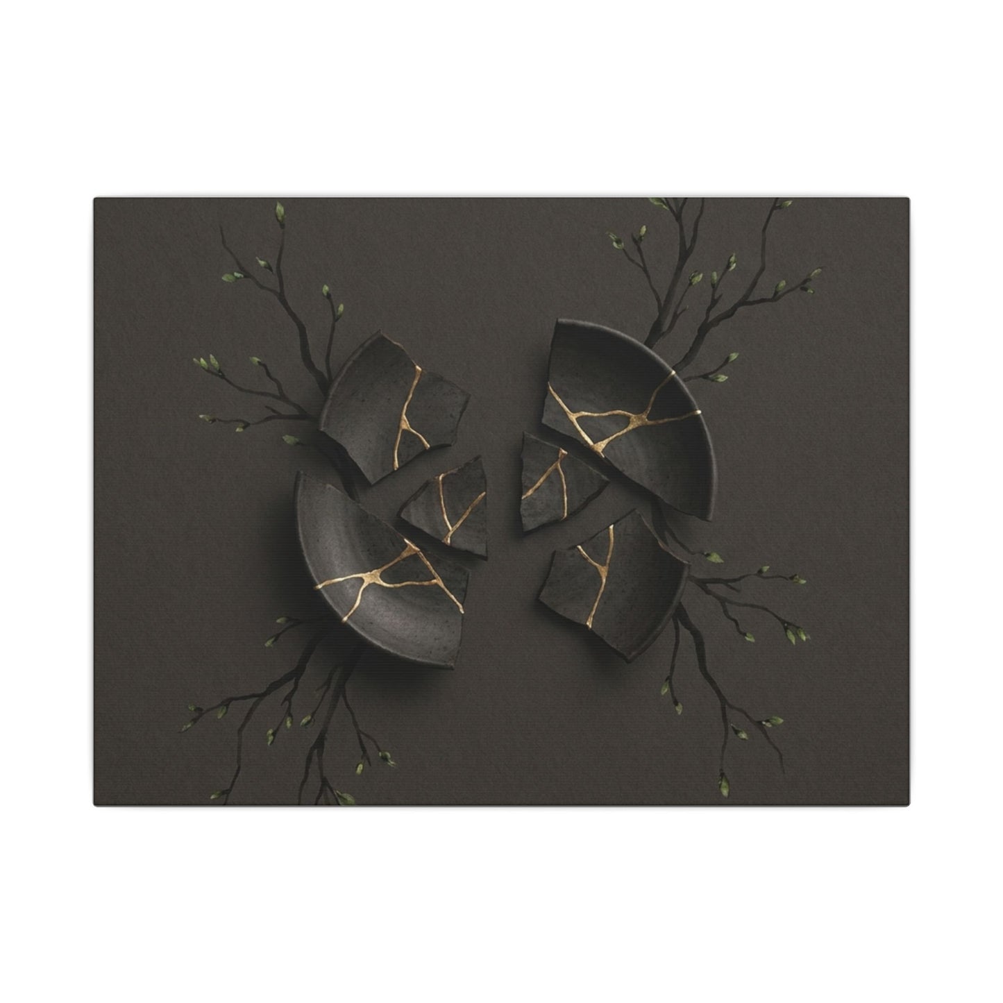 Sophisticated Broken Pottery Canvas Art - Charcoal Ink Dark Japandi