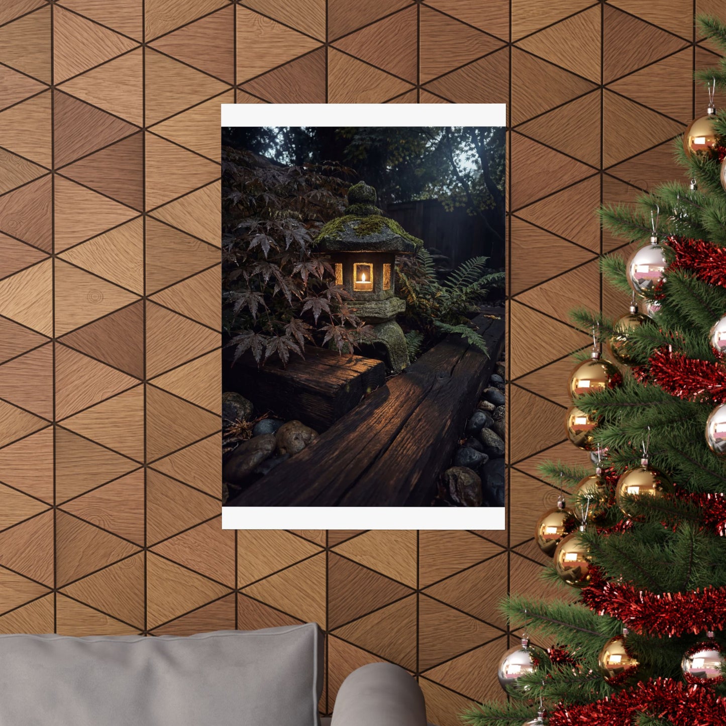 Moonlit Garden Summer Wall Art Print | Dark Japandi Sophisticated Design