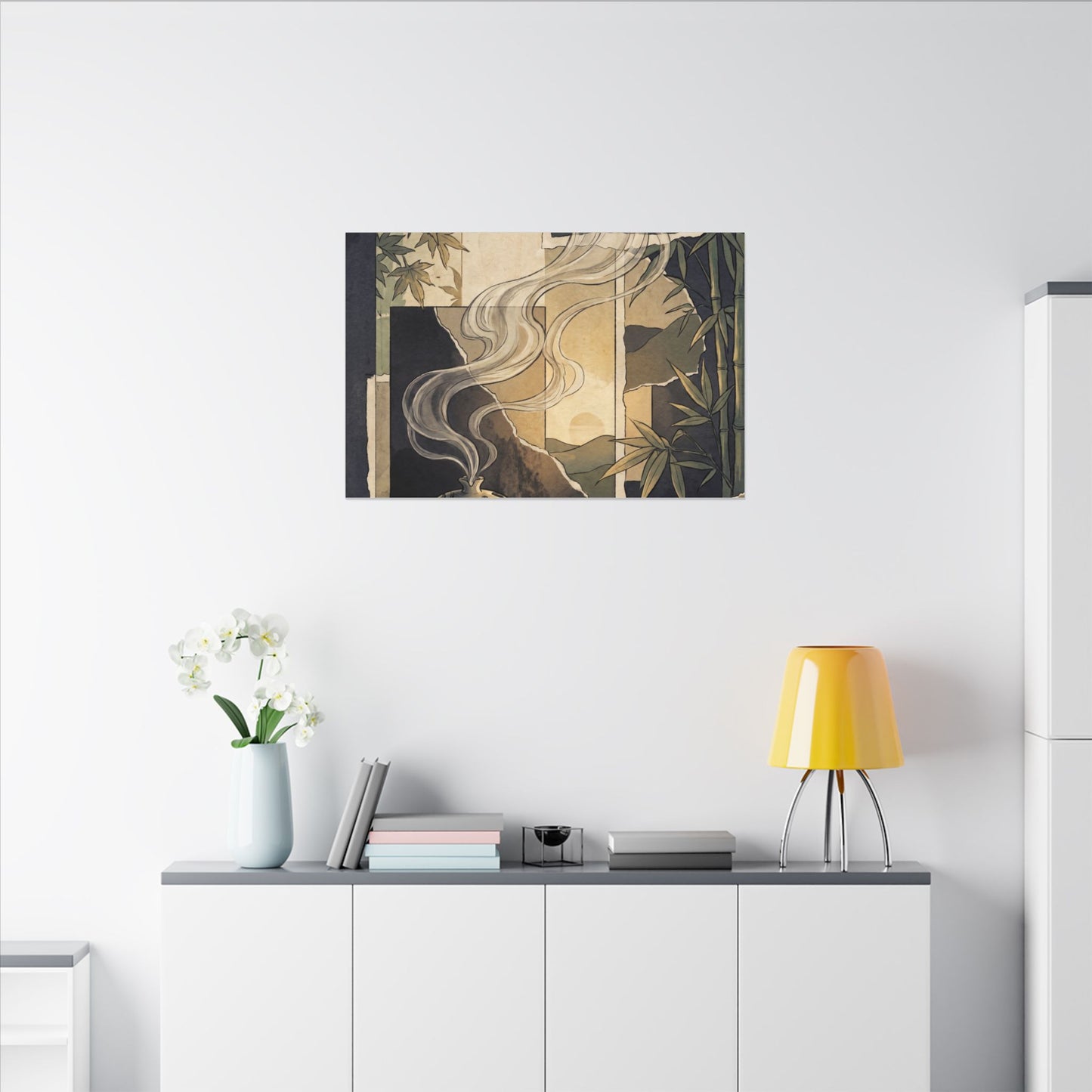 Tranquil Incense Smoke Canvas Art - Ukiyo E Inspired Zen