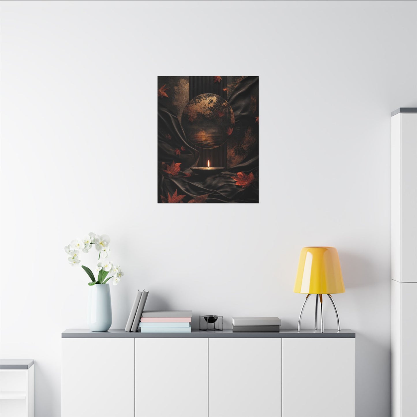 Silk Drape Autumn Canvas Art | Dark Japandi Moody Design