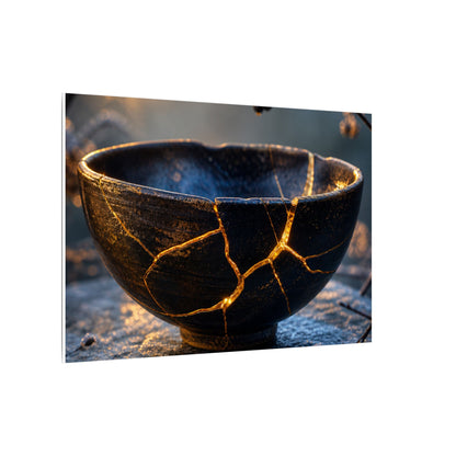 Ceramic Bowl Canvas Art | Winter Kintsugi Gold Repair Art