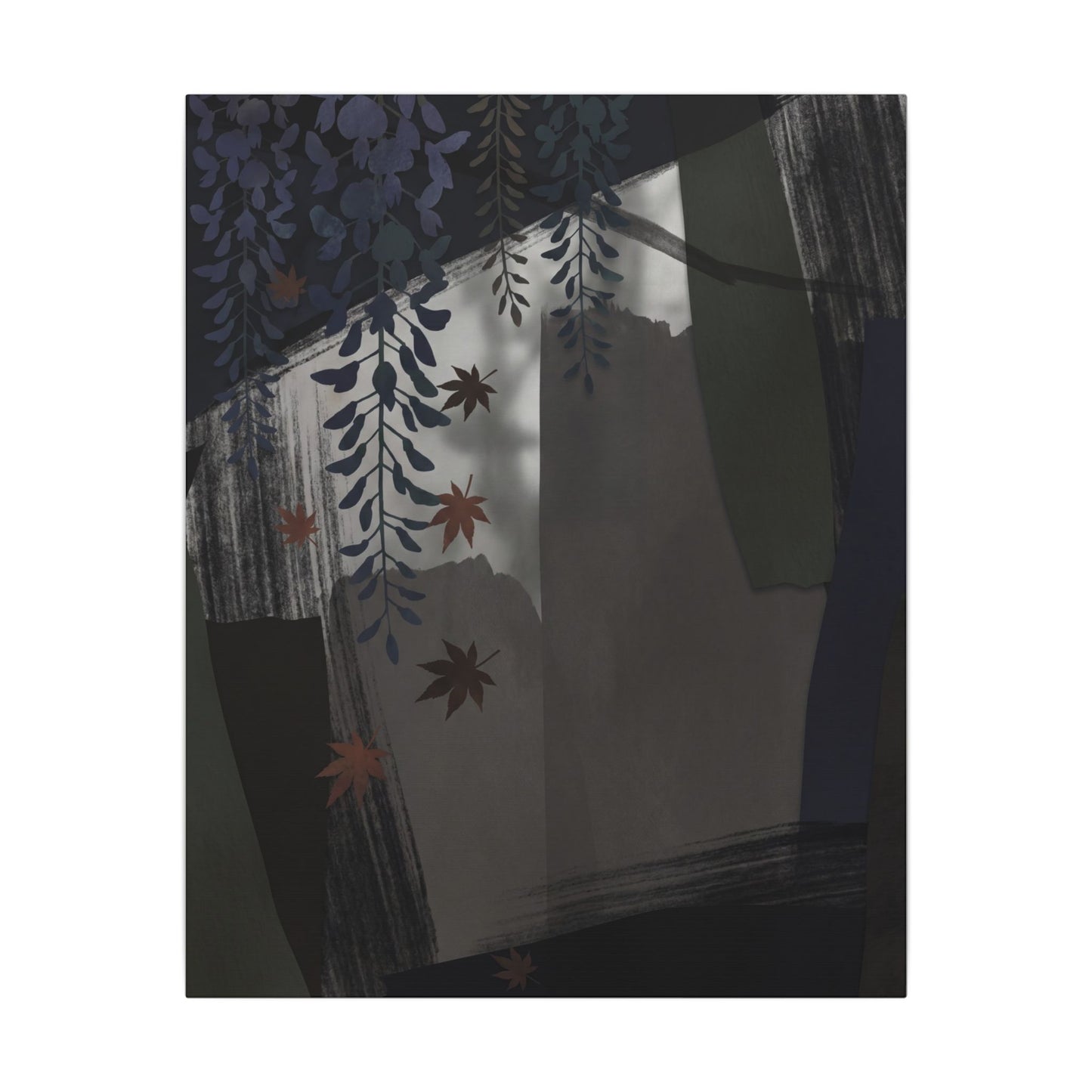 Wisteria Autumn Canvas Art | Dark Japandi Moody Design
