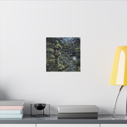 Japandi Stone Lantern in Moonlight | Texture Canvas Art
