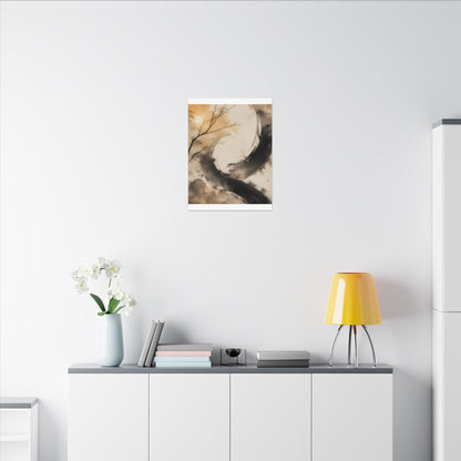 Japandi Ink Brushstroke in Golden Hour | Watercolor Canvas Art