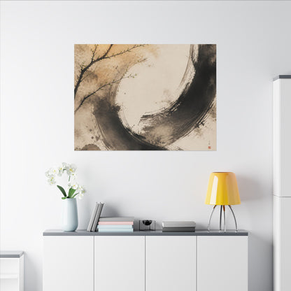 Japandi Ink Brushstroke in Golden Hour | Watercolor Canvas Art