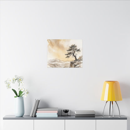 Pine Tree Canvas Art | Winter Japandi Watercolor Art