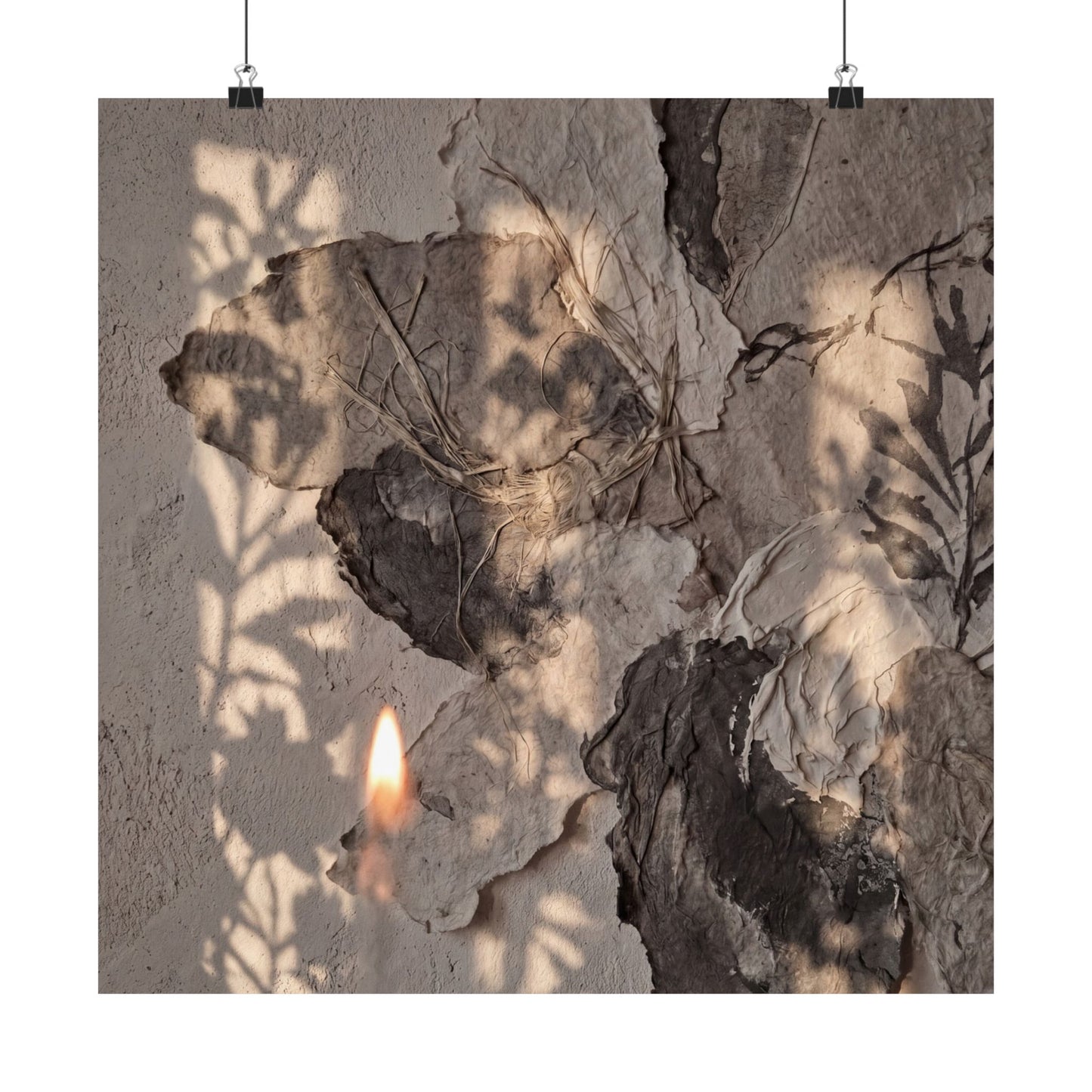 Japandi Shadow Play in Candlelight | Texture Wall Art Print