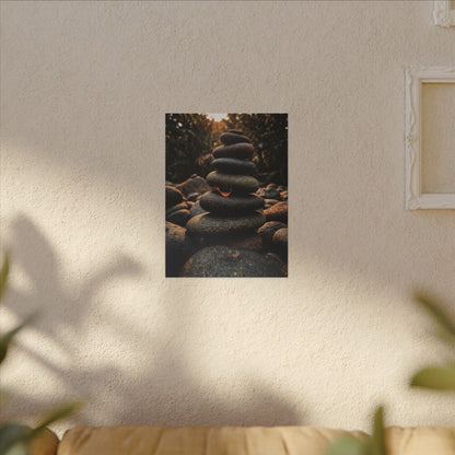 Dark Japandi River Stones in Golden Hour | Moody Minimal Canvas Art
