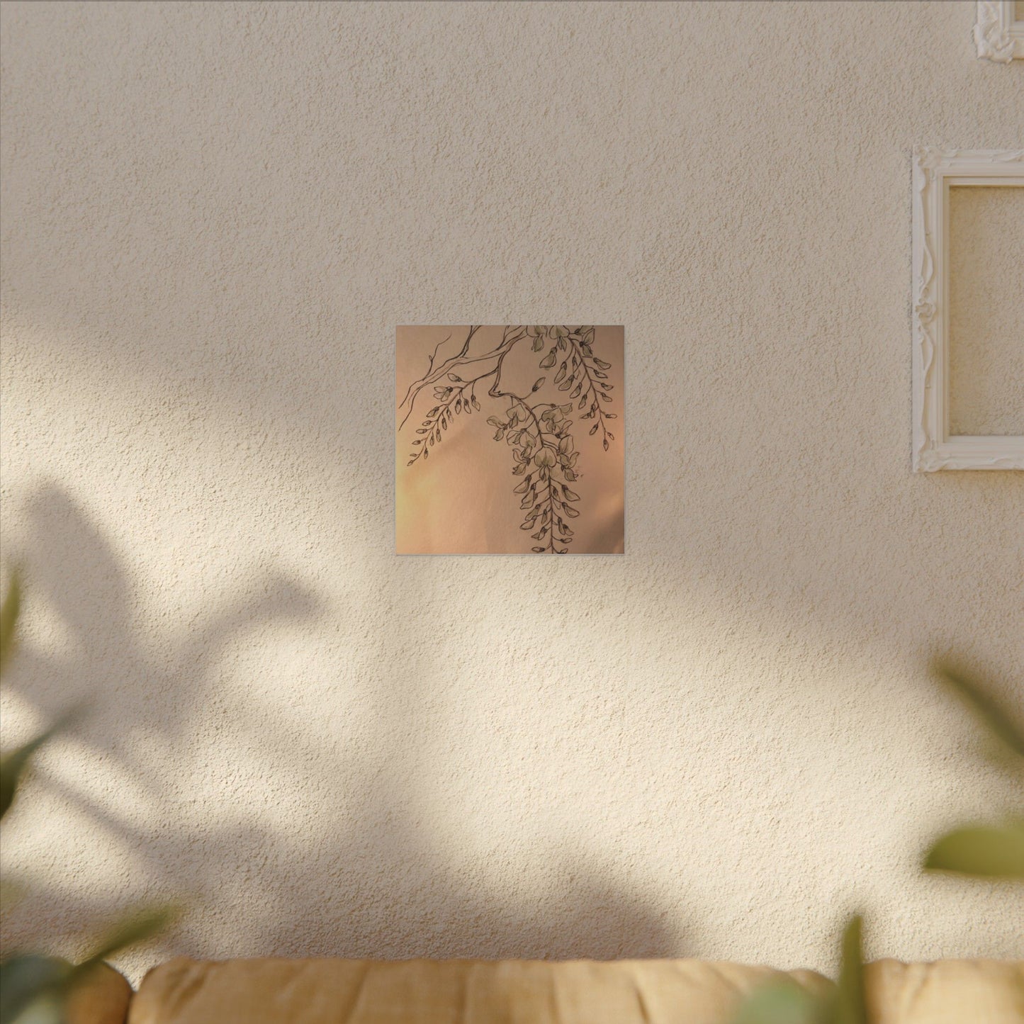 Japandi Wisteria in Candlelight | Minimal Line Canvas Art