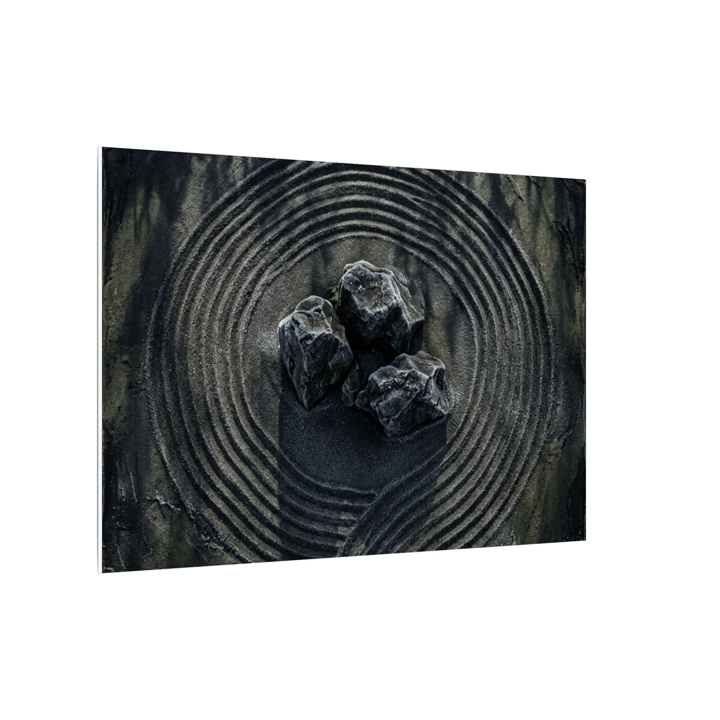 Moody Rock Garden Canvas Art - Dark Texture Dark Japandi