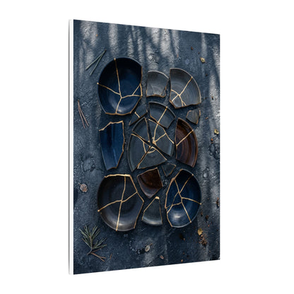 Dark Japandi Broken Pottery in Dappled | Shadow Zen Canvas Art