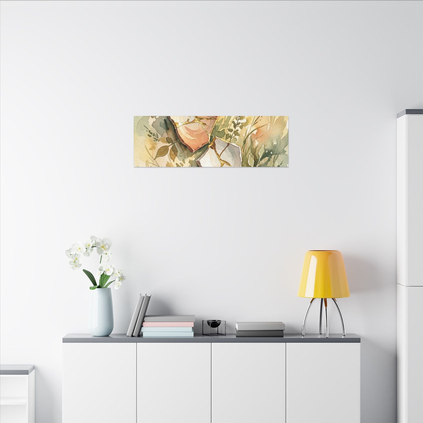 Japandi Broken Pottery in Golden Hour | Watercolor Canvas Art
